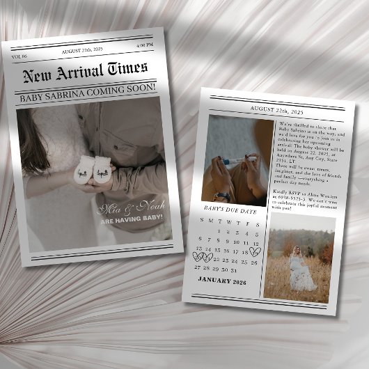 Invitation Baby shower photo du journal Calendrier