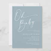 Invitation Baby shower photo Dusty Blue moderne Script (Devant)