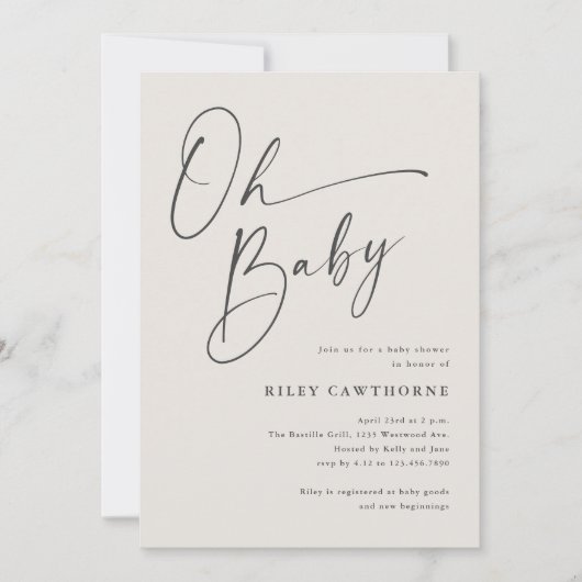 Invitation Baby shower photo en ivoire de script moderne (Devant)