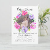 Invitation Baby shower photo Fleur aquarelle (Debout devant)