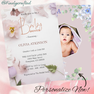 Invitation Baby shower photo floral nature personnalisée