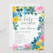 Invitation Baby shower photo floral rose rustique (Devant)