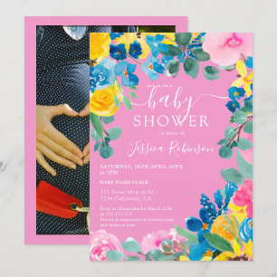Invitation Baby shower photo floral rose rustique