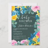 Invitation Baby shower photo floral vert rustique (Devant)