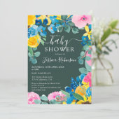 Invitation Baby shower photo floral vert rustique (Debout devant)