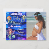 Invitation Baby shower photo Mermaid Deep Blue Purple Sea (Devant)