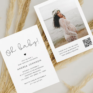 Invitation Baby shower photo minimaliste de code QR de script