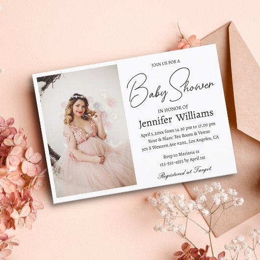 Invitation baby shower photo minimaliste moderne