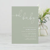 Invitation Baby shower photo moderne Sage Green (Debout devant)