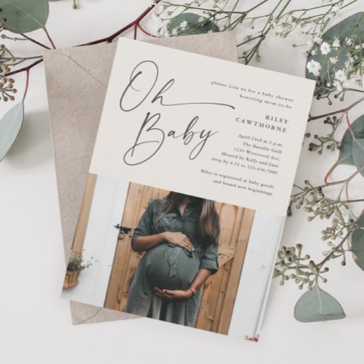 Invitation Baby shower photo moderne Script neutre genre