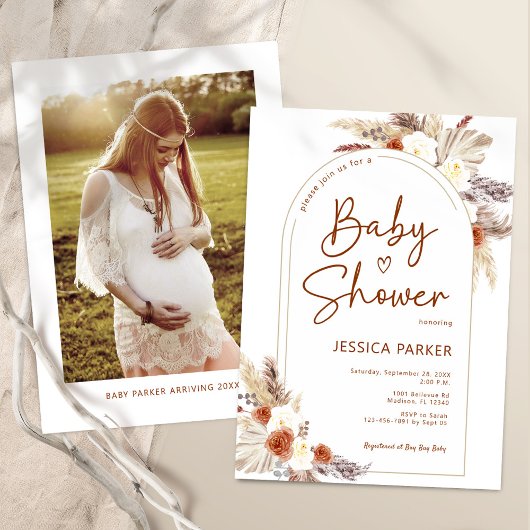 Invitation Baby shower photo Pampas Grass Boho Terracotta
