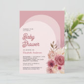 Invitation Baby shower photo Pampas rose Pomegranit Floral (Debout devant)