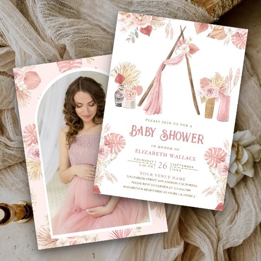 Invitation Baby shower photo rose Floral Boho Beach Arbor