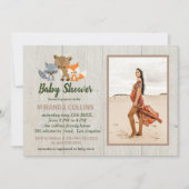 Invitation Baby shower photo rustique des animaux de bois (Devant)
