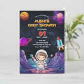 Invitation Baby shower photo spatiale astronaute (Debout devant)