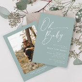 Invitation Baby shower photo vert de Sage Script moderne
