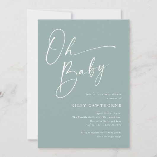 Invitation Baby shower photo vert de Sage Script moderne (Devant)