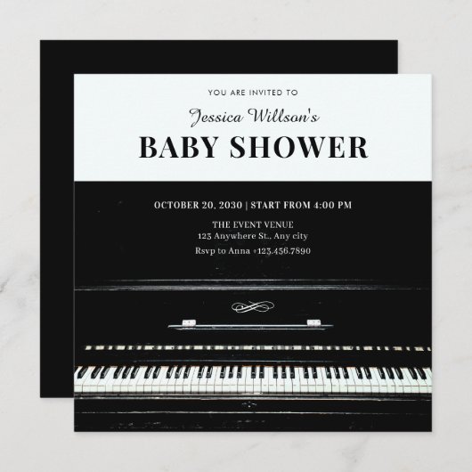 Invitation baby shower piano classique (Devant / Derrière)