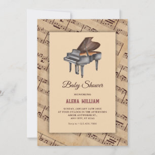 Invitation baby shower piano musique classique vintage