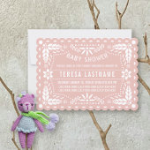 Invitation baby shower picado rose or et papillon blanc
