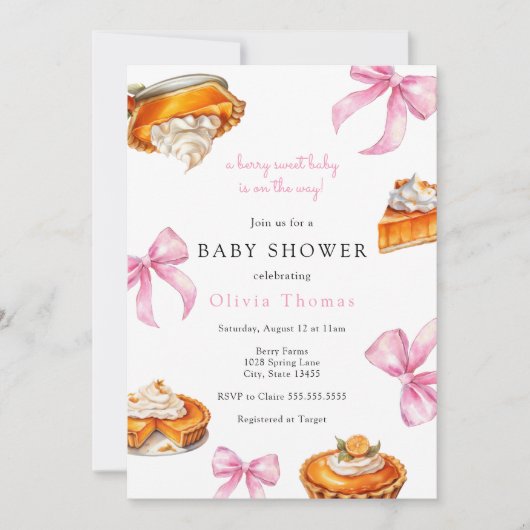 Invitation Baby shower Pie Pink Bow (Devant)