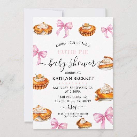 Invitation Baby shower Pie Pink Bow (Devant)