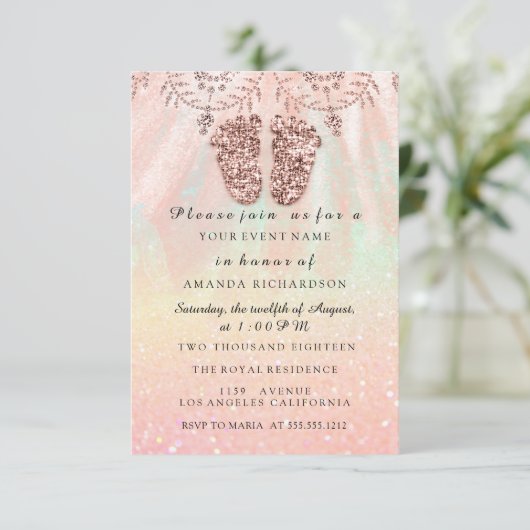 Invitation Baby shower Pieds fille garçon Royal Rose Parties (Debout devant)