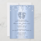 Invitation Baby shower Pieds Parties scintillant Bébé Bleu Dr (Devant)