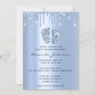 Invitation Baby shower Pieds Parties scintillant Bébé Bleu Dr