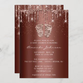 Invitation Baby shower Pieds Parties scintillant Or Brown Dri (Devant / Derrière)