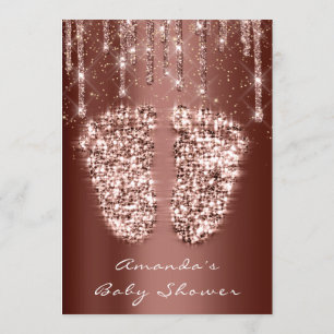 Invitation Baby shower Pieds Parties scintillant Or Brown Dri