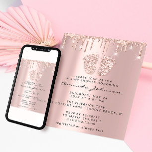 Invitation Baby shower Pieds Parties scintillant Pilules rose