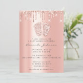 Invitation Baby shower Pieds Parties scintillant Rose Drives  (Debout devant)