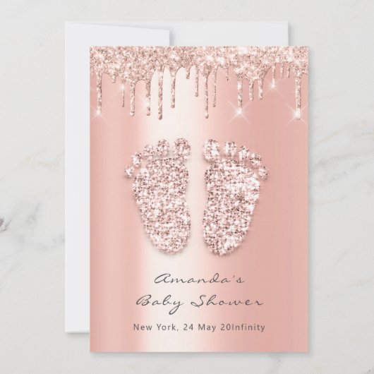 Invitation Baby shower Pieds Parties scintillant Rose Drives  (Dos)