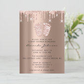 Invitation Baby shower Pieds Parties scintillant Rose Drives (Debout devant)