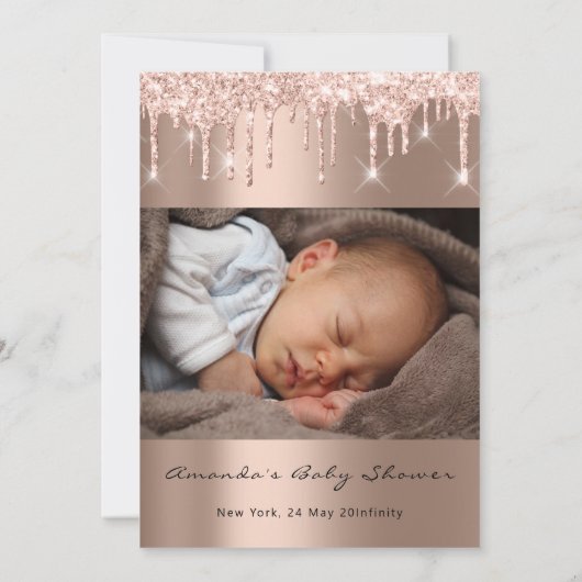 Invitation Baby shower Pieds Parties scintillant Rose Drives  (Dos)