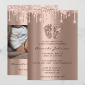 Invitation Baby shower Pieds Parties scintillant Rose Drives  (Devant / Derrière)