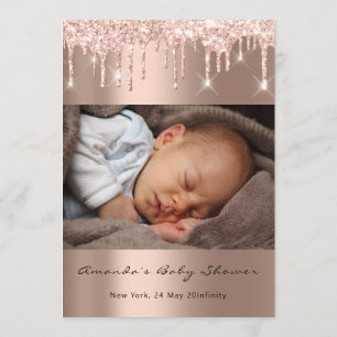 Invitation Baby shower Pieds Parties scintillant Rose Drives 
