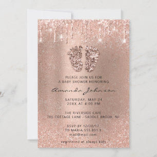 Invitation Baby shower Pieds Parties scintillant Rose Glitter