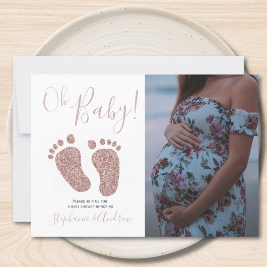 Invitation Baby shower pieds Parties scintillant Rose Gold Gi