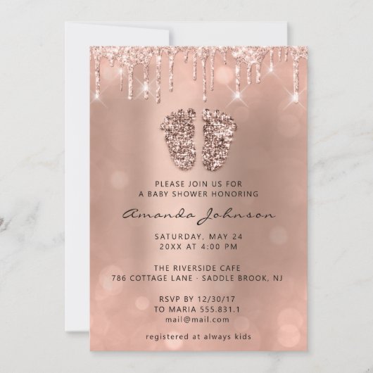Invitation Baby shower pieds Parties scintillant Rose Parties (Devant)