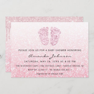 Invitation Baby shower Pieds Parties scintillant Rose Pink Dr