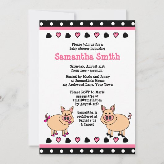 Invitation Baby shower Piggy Rose Cute (Devant)