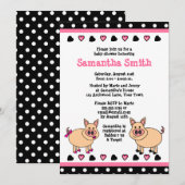 Invitation Baby shower Piggy Rose Cute (Devant / Derrière)