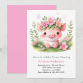 Invitation Baby shower Piglet Fille de la ferme rose (Devant / Derrière)