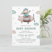 Invitation Baby shower pilote vintage Retro Avion Cute (Debout devant)