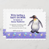 Invitation Baby shower Pingouin mignon (Devant / Derrière)