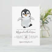 Invitation Baby shower Pingouin mignon (Debout devant)