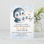 Invitation Baby shower Pingouin mignon (Debout devant)