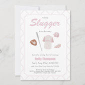 Invitation Baby shower Pink A Little Slugger (Devant)